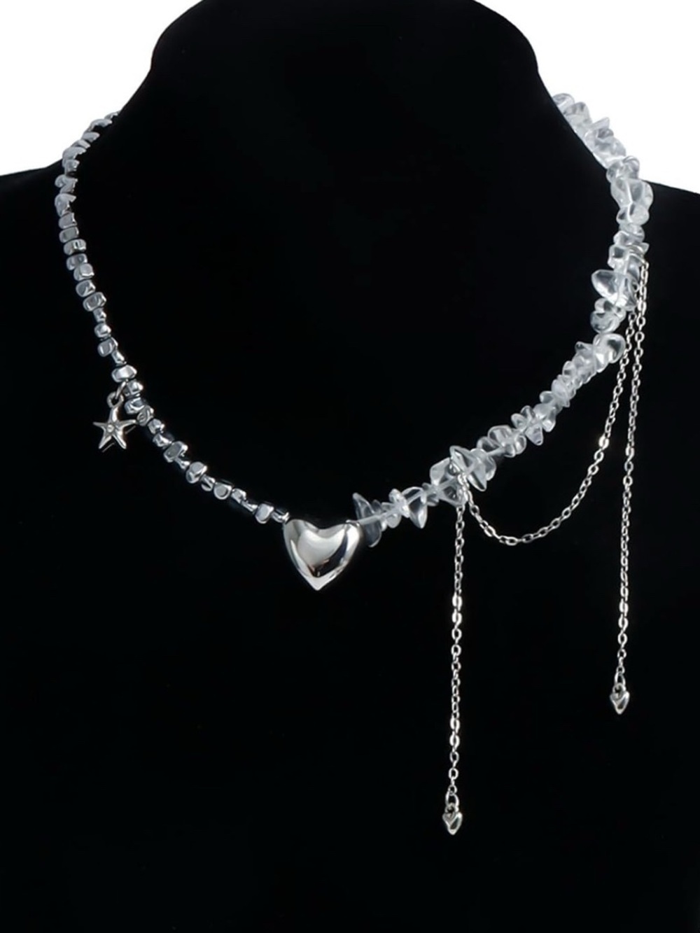 Anthropologie Silver Heart & Crystal Charm Necklace